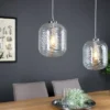LED Pendelleuchte 2-flammig Wellenmuster Klarglas, Abhängung bis 250cm
