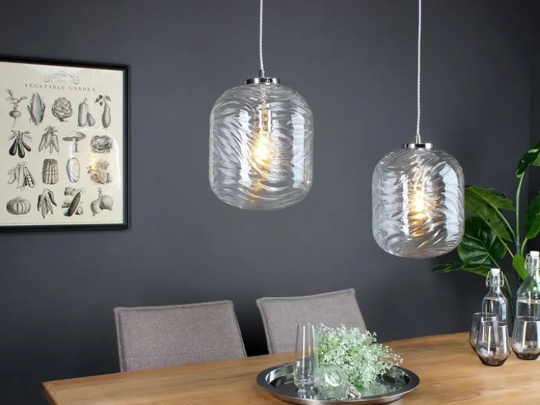 LED Pendelleuchte 2-flammig Wellenmuster Klarglas, Abhängung bis 250cm