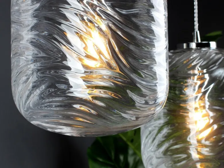 LED Pendelleuchte 2-flammig Wellenmuster Klarglas, Abhängung bis 250cm
