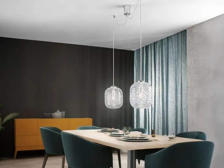 LED Pendelleuchte 2-flammig Wellenmuster Klarglas, Abhängung bis 250cm