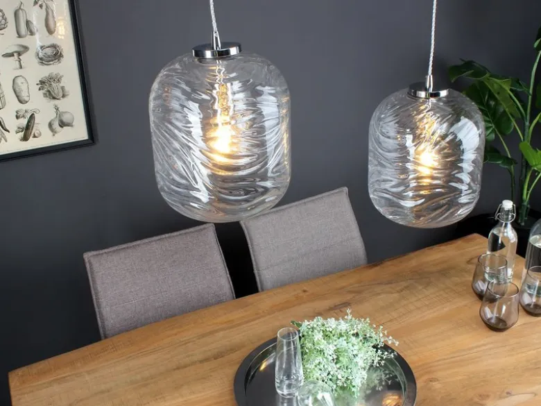 LED Pendelleuchte 2-flammig Wellenmuster Klarglas, Abhängung bis 250cm