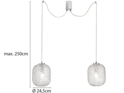 LED Pendelleuchte 2-flammig Wellenmuster Klarglas, Abhängung bis 250cm