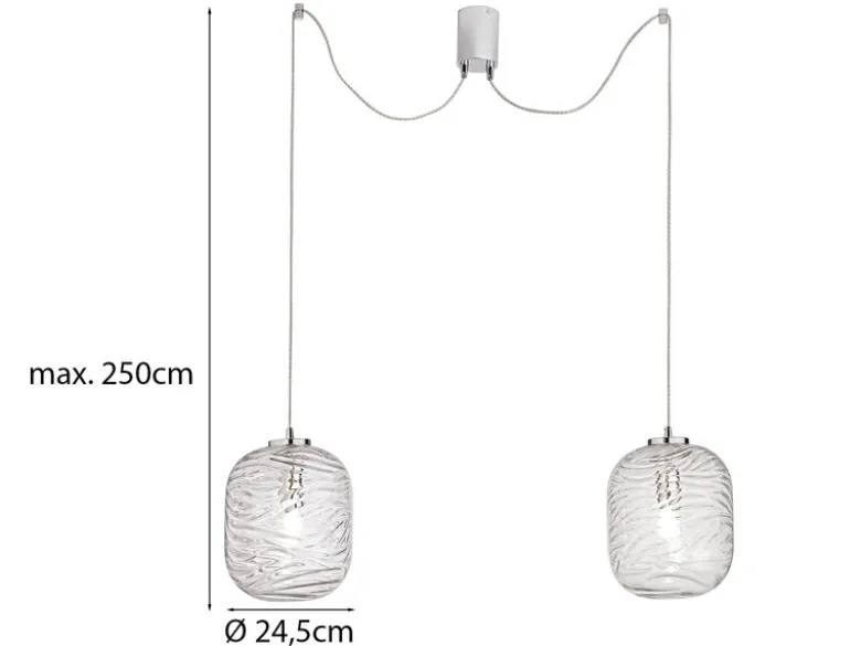 LED Pendelleuchte 2-flammig Wellenmuster Klarglas, Abhängung bis 250cm