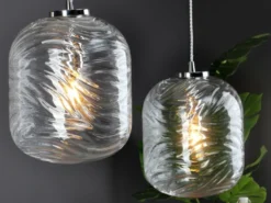 LED Pendelleuchte 2-flammig Wellenmuster Klarglas, Abhängung bis 250cm