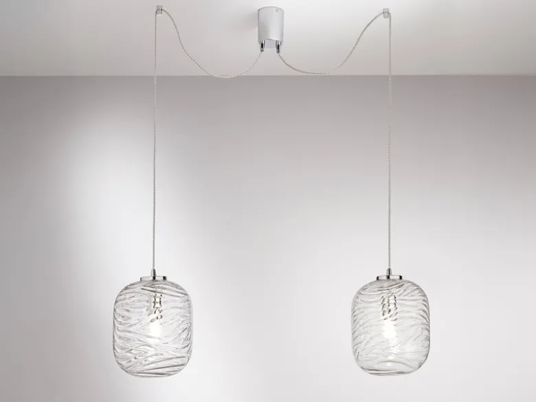 LED Pendelleuchte 2-flammig Wellenmuster Klarglas, Abhängung bis 250cm