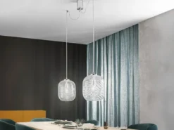 LED Pendelleuchte 2-flammig Wellenmuster Klarglas, Abhängung bis 250cm