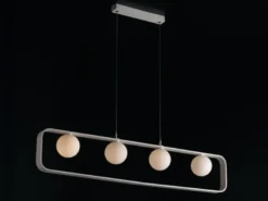 LED Pendelleuchte 4-flammig Weiß Glaskugeln Opalweiß, Breite 100cm