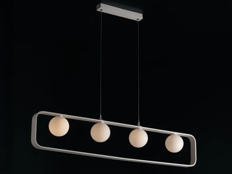 LED Pendelleuchte 4-flammig Weiß Glaskugeln Opalweiß, Breite 100cm
