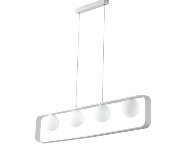 LED Pendelleuchte 4-flammig Weiß Glaskugeln Opalweiß, Breite 100cm