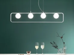 LED Pendelleuchte 4-flammig Weiß Glaskugeln Opalweiß, Breite 100cm
