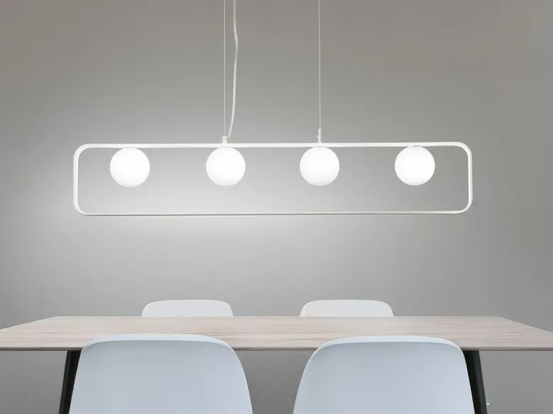 LED Pendelleuchte 4-flammig Weiß Glaskugeln Opalweiß, Breite 100cm