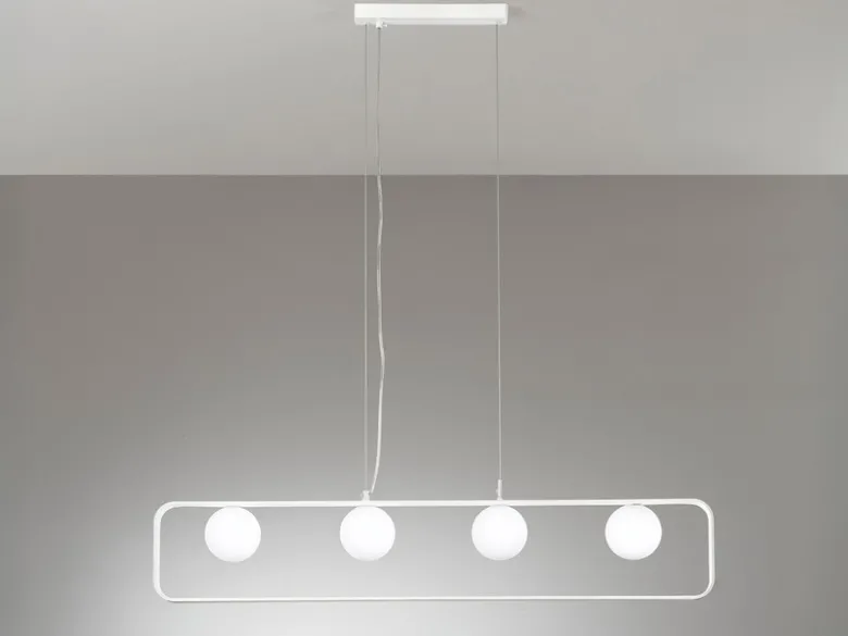 LED Pendelleuchte 4-flammig Weiß Glaskugeln Opalweiß, Breite 100cm