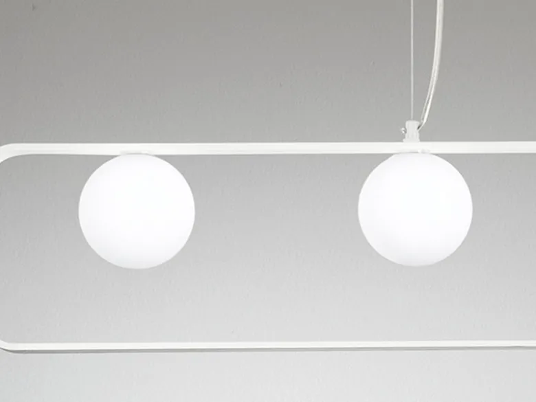 LED Pendelleuchte 4-flammig Weiß Glaskugeln Opalweiß, Breite 100cm