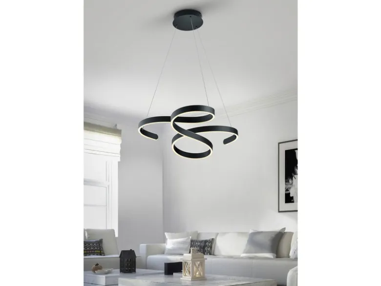 LED Pendelleuchte FRANCIS Anthrazit Stufen Dimmer geschwungen, Breite 72cm