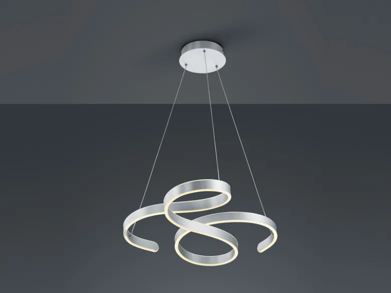 LED Pendelleuchte FRANCIS Silber Stufen Dimmer Design geschwungen, Breite 72cm