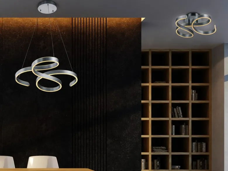 LED Pendelleuchte FRANCIS Silber Stufen Dimmer Design geschwungen, Breite 72cm