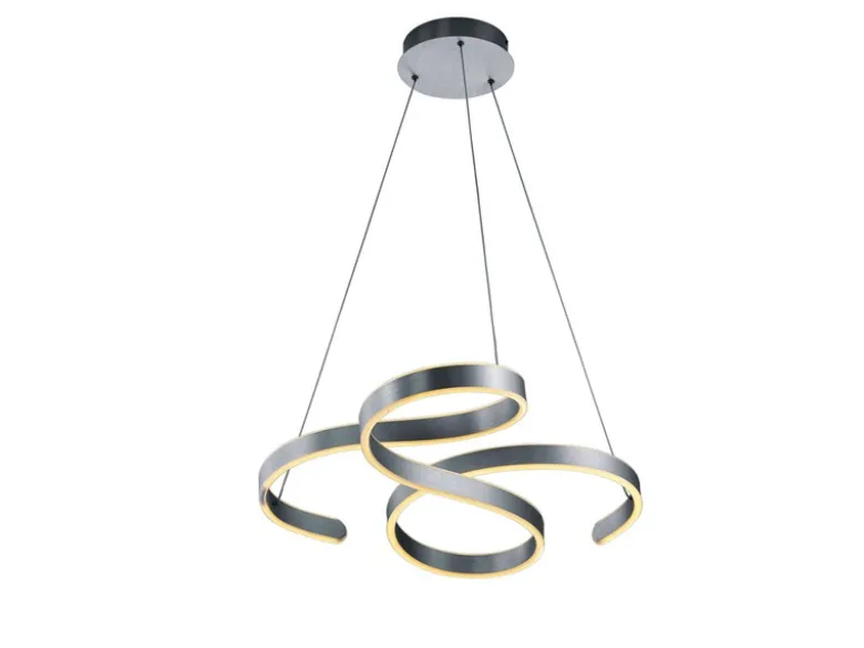 LED Pendelleuchte FRANCIS Silber Stufen Dimmer Design geschwungen, Breite 72cm