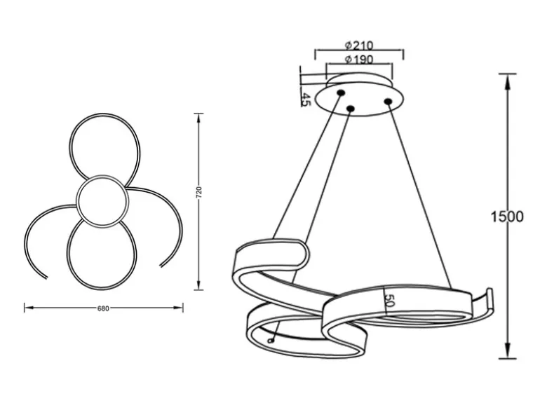 LED Pendelleuchte FRANCIS Silber Stufen Dimmer Design geschwungen, Breite 72cm