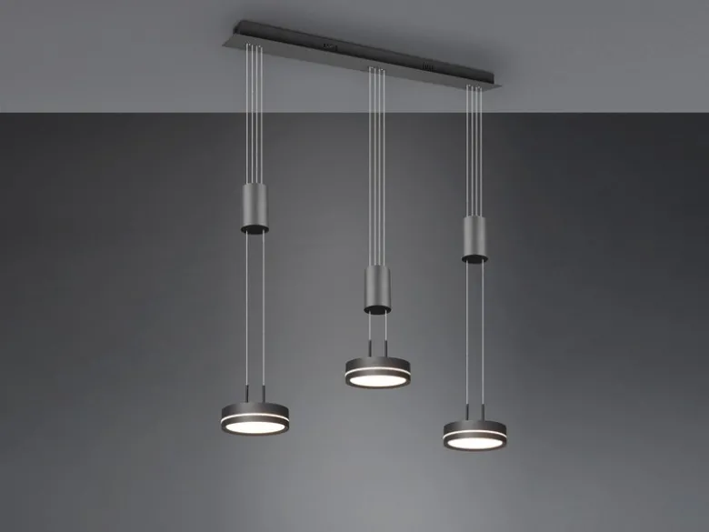 LED Pendelleuchte FRANKLIN 3-flammig höhenverstellbar dimmbar Anthrazit, B: 85cm