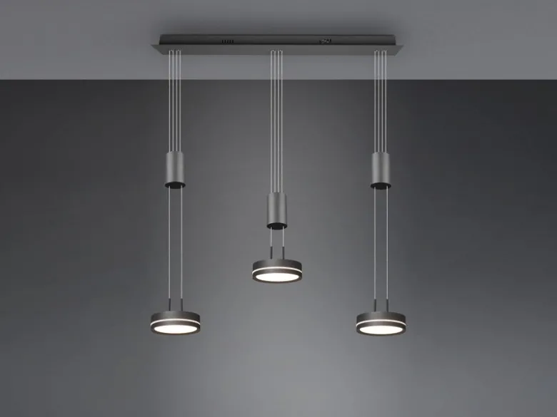 LED Pendelleuchte FRANKLIN 3-flammig höhenverstellbar dimmbar Anthrazit, B: 85cm