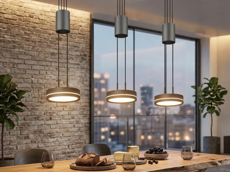 LED Pendelleuchte FRANKLIN 3-flammig höhenverstellbar dimmbar Anthrazit, B: 85cm