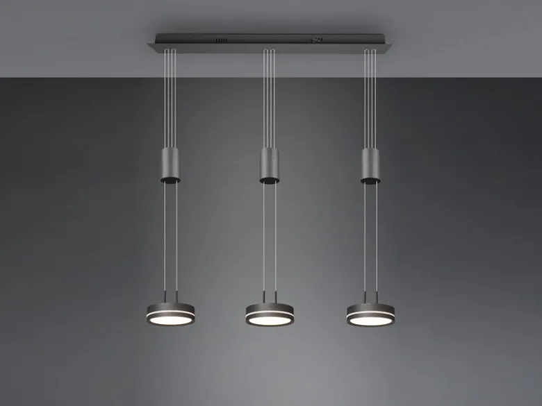 LED Pendelleuchte FRANKLIN 3-flammig höhenverstellbar dimmbar Anthrazit, B: 85cm
