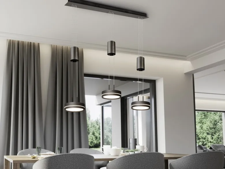 LED Pendelleuchte FRANKLIN 3-flammig höhenverstellbar dimmbar Anthrazit, B: 85cm