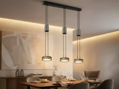 LED Pendelleuchte FRANKLIN 3-flammig höhenverstellbar dimmbar Anthrazit, B: 85cm