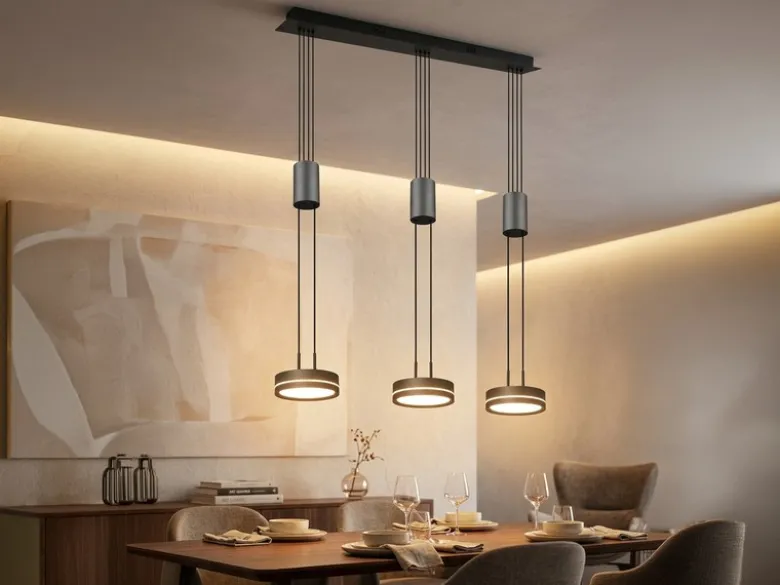 LED Pendelleuchte FRANKLIN 3-flammig höhenverstellbar dimmbar Anthrazit, B: 85cm