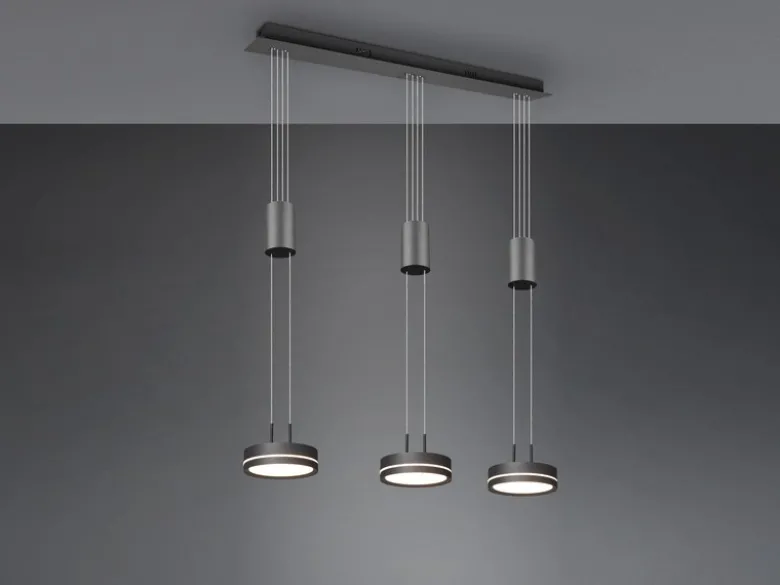LED Pendelleuchte FRANKLIN 3-flammig höhenverstellbar dimmbar Anthrazit, B: 85cm
