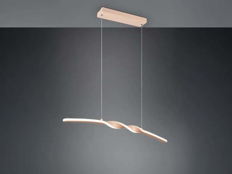 LED Pendelleuchte GINKO in Metall Beige geschwungen, Breite 79cm