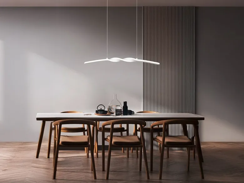 LED Pendelleuchte GINKO in Metall Weiß geschwungen, Breite 79cm