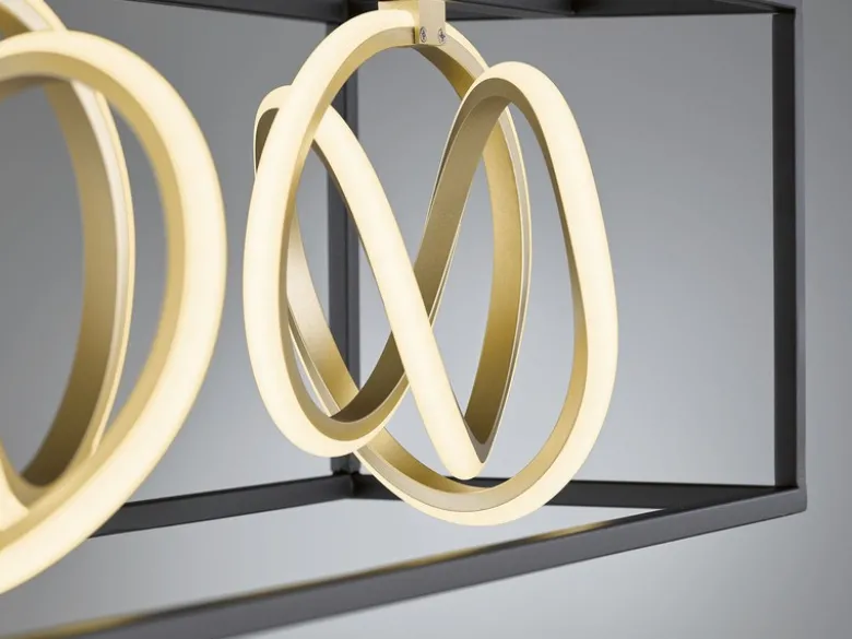 LED Pendelleuchte GISI 4-flammig Schwarz Gold dimmbar & Tageslicht, Breite 110cm