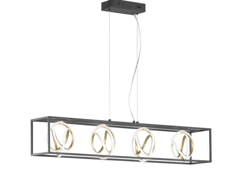 LED Pendelleuchte GISI 4-flammig Schwarz Gold dimmbar & Tageslicht, Breite 110cm