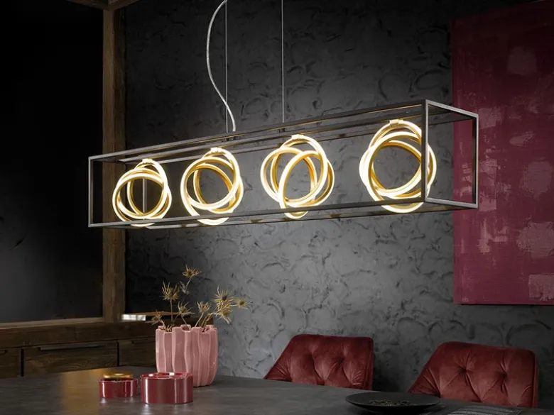 LED Pendelleuchte GISI 4-flammig Schwarz Gold dimmbar & Tageslicht, Breite 110cm
