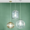 LED Pendelleuchte Glaskugel Wellenmuster in Transparent, Ø 33cm