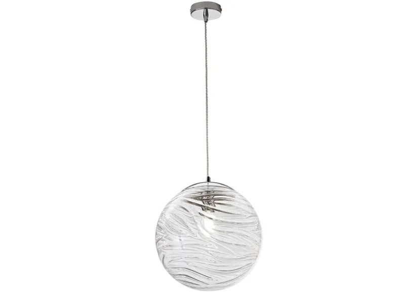 LED Pendelleuchte Glaskugel Wellenmuster in Transparent, Ø 33cm