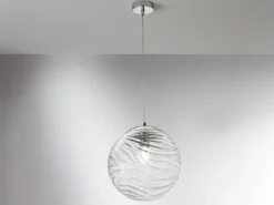 LED Pendelleuchte Glaskugel Wellenmuster in Transparent, Ø 33cm