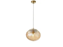 LED Pendelleuchte Glaskugel Wellenmuster Champagner, Ø 24,8cm
