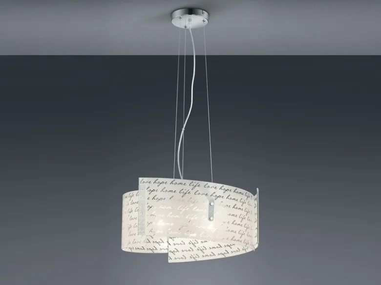 LED Pendelleuchte Glas Lampenschirm mit Schrift Dekor, Ø 50cm