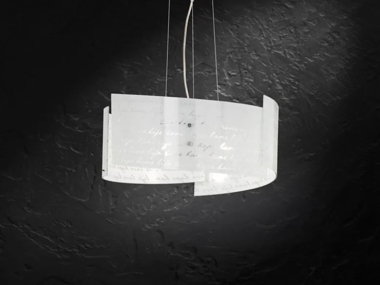 LED Pendelleuchte Glas Lampenschirm mit Schrift Dekor, Ø 50cm