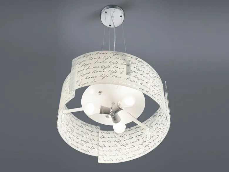 LED Pendelleuchte Glas Lampenschirm mit Schrift Dekor, Ø 50cm