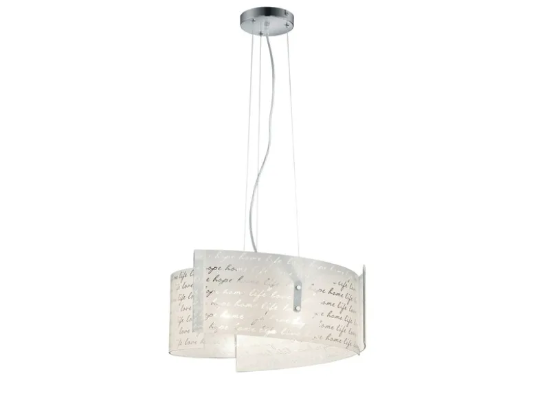 LED Pendelleuchte Glas Lampenschirm mit Schrift Dekor, Ø 50cm