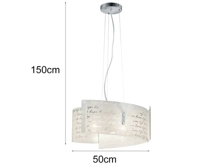 LED Pendelleuchte Glas Lampenschirm mit Schrift Dekor, Ø 50cm