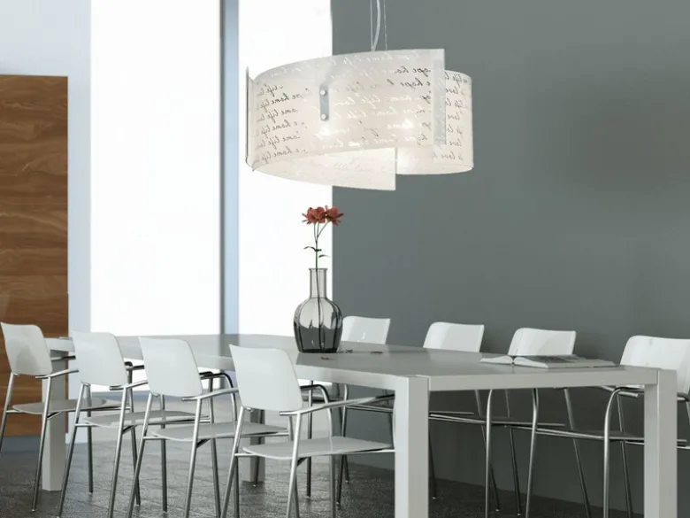 LED Pendelleuchte Glas Lampenschirm mit Schrift Dekor, Ø 50cm