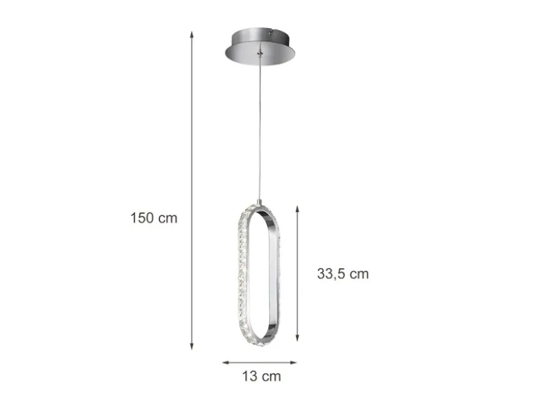 LED Pendelleuchte HARLEY mit Kristall Ring oval einflammig Silber, Breite 16cm