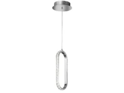 LED Pendelleuchte HARLEY mit Kristall Ring oval einflammig Silber, Breite 16cm