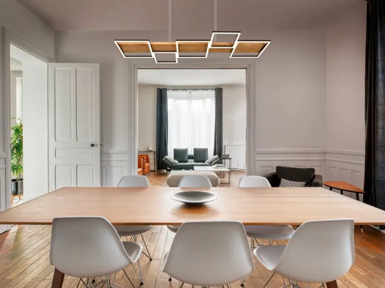 LED Pendelleuchte HARPER dimmbar Holzbrett naturbelassen, Breite 115cm