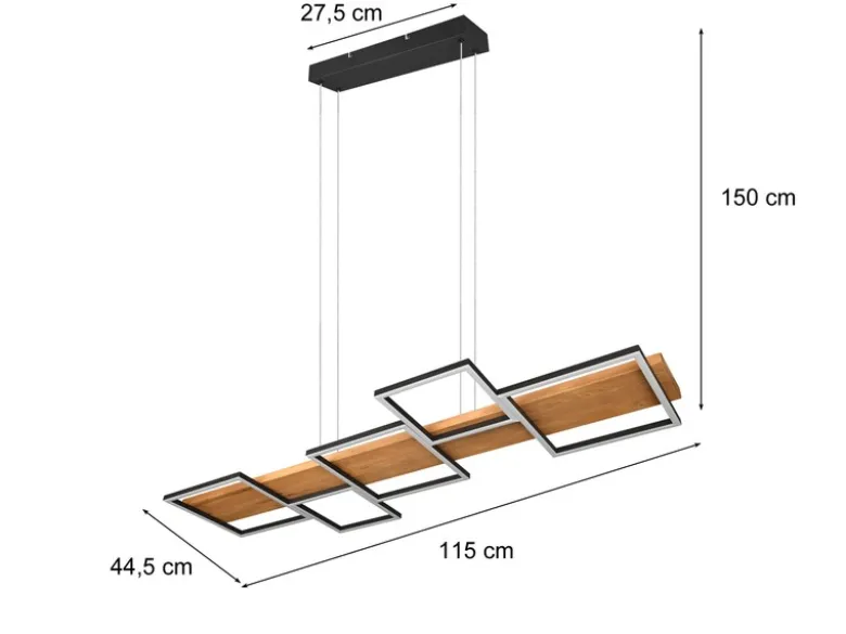 LED Pendelleuchte HARPER dimmbar Holzbrett naturbelassen, Breite 115cm