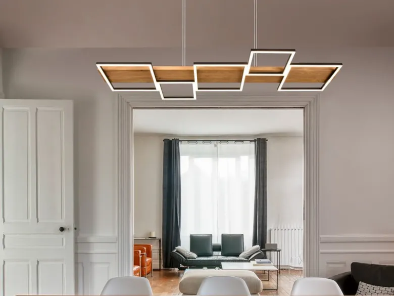 LED Pendelleuchte HARPER dimmbar Holzbrett naturbelassen, Breite 115cm